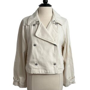 Universal Thread Goods Co. Women's Denim Cropped Trench Jacket, Ecru, Size L